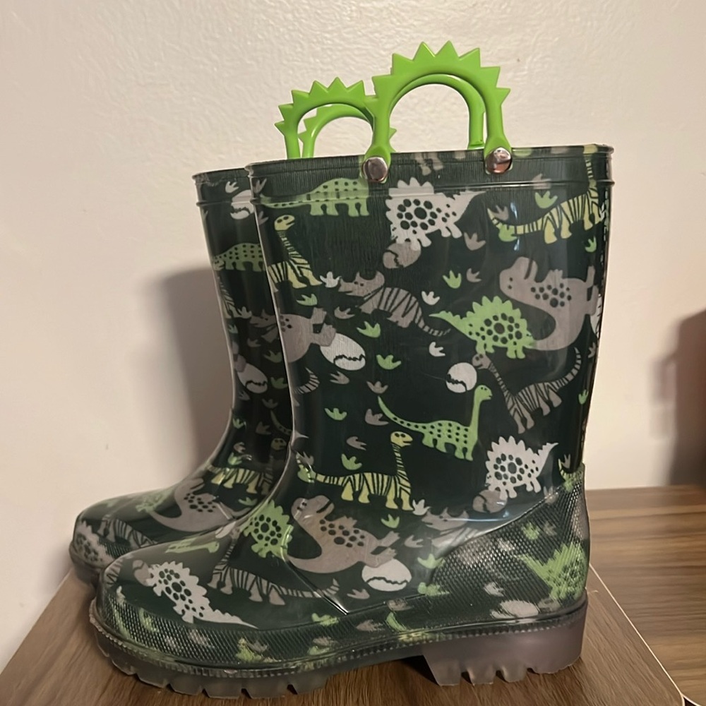 Dinosaur rain boots for a size 1 boy or girl